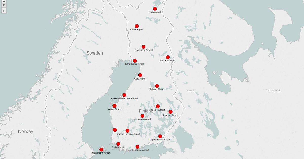 რუკა ფინეთის აეროპორტების
